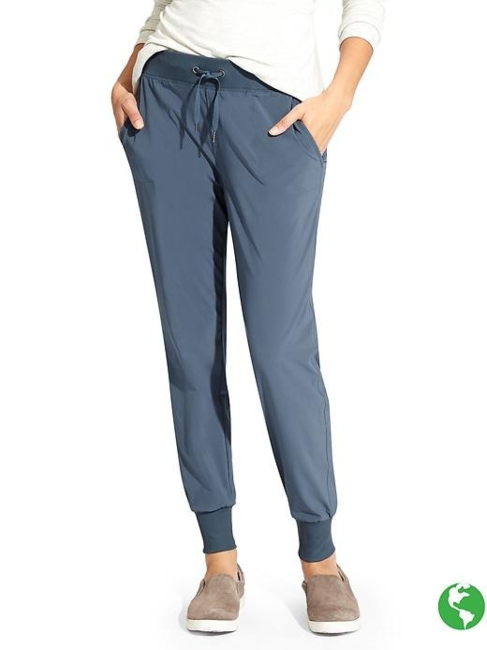 Athleta City Jogger Pant Slate Blue Drawstring Size 6 Athleisure Lounge Hiking